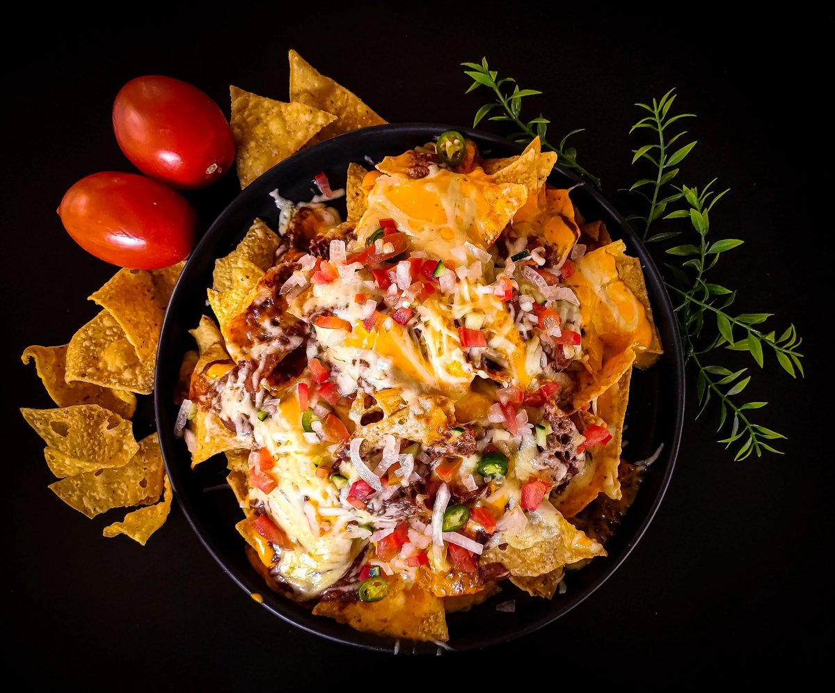 Loaded nachos with cheese and jalapeños