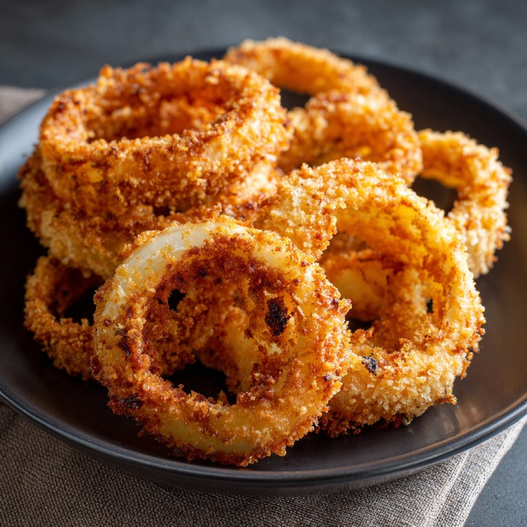 A stack of crispy onion rings
