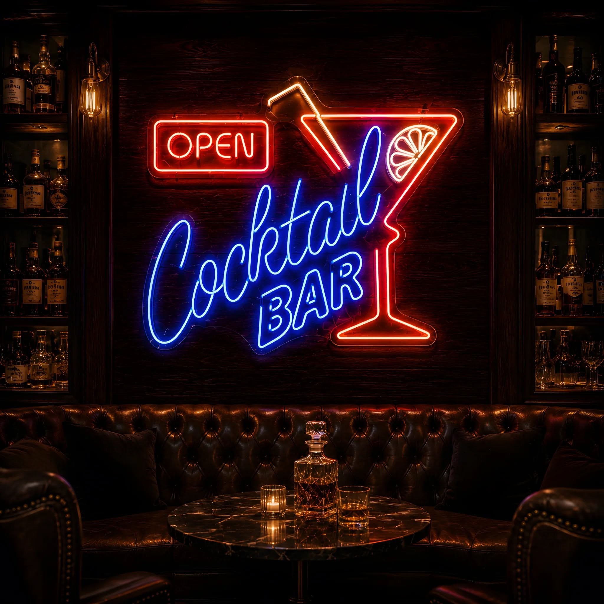 Cocktails and cold drinks at the bar at night